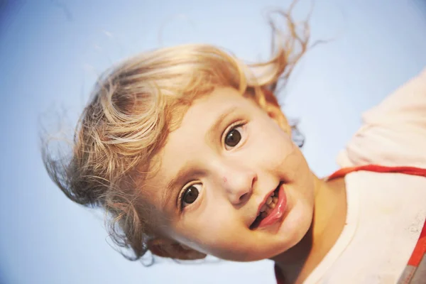 Portrait Cute Small Girl Windy Daytime — Stock Photo, Image