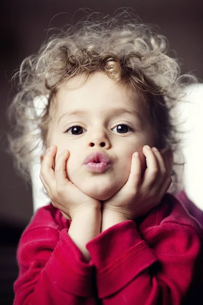 Cute Toddler Girl Sending Air Kiss — Stock Photo, Image