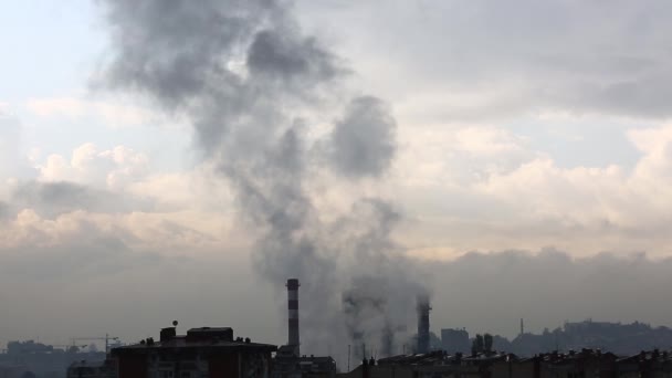 Steam Coming Out Industrial Area City Air Pollution Skopje Macedonia — Stock Video