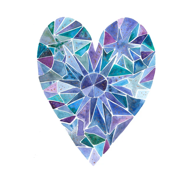 Akvarel Mozaika Modré Srdce Bílém Pozadí — Stock fotografie