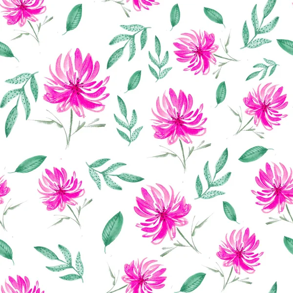 Watercolor Seamless Pattern Hand Drawn Pink Summer Flowers Watercolor Summer — Stock Photo, Image