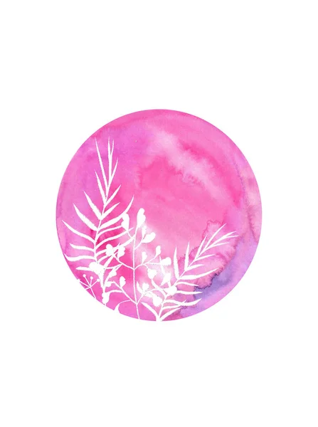 Aquarel Roze Cirkel Vlek Met Doodle Wit Blad — Stockfoto