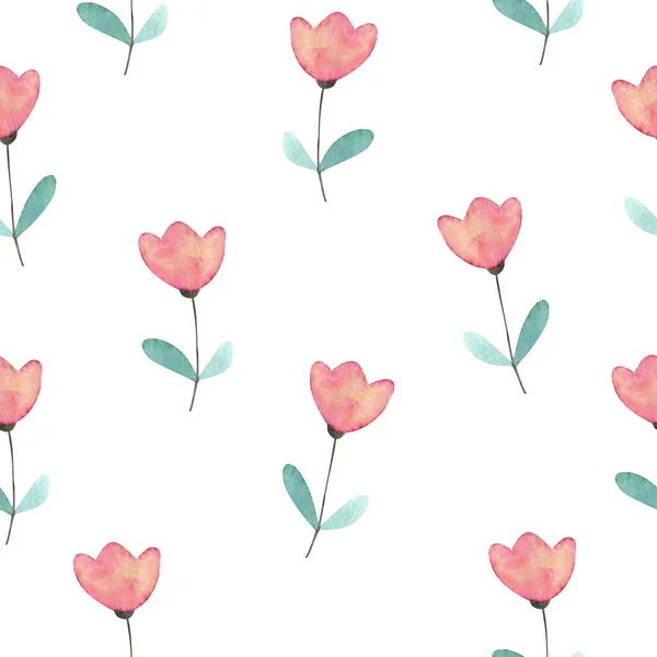 Watercolor scandinavian seamless pattern with flowers and leaves