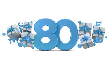 Number 80 blue birthday celebration number with gift boxes. 3D Rendering clipart