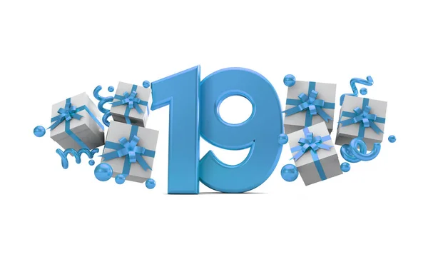 Numero Numero Festa Compleanno Blu Con Scatole Regalo Rendering — Foto Stock