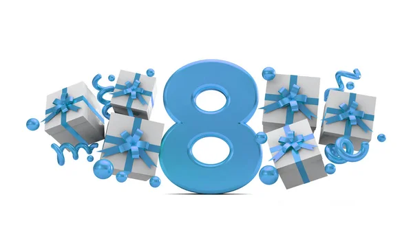 Número Número Celebração Aniversário Azul Com Caixas Presente Renderização — Fotografia de Stock