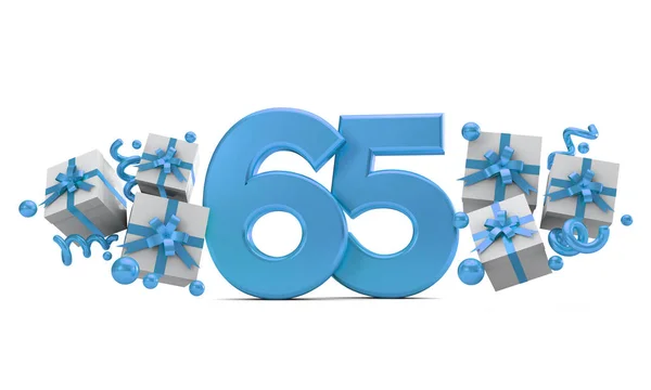 65号蓝色生日庆祝号码与礼品盒 — 图库照片