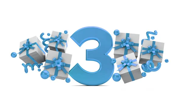 3号蓝色生日庆祝号码与礼品盒 — 图库照片