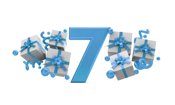 Number Blue Birthday Celebration Number Gift Boxes Rendering — Stock Photo, Image