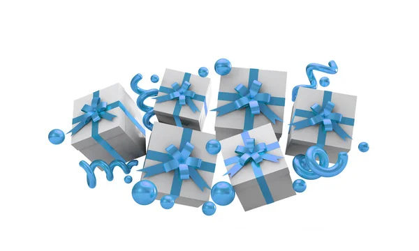 Seasonal Festive Gift Boxes Blue Decorations Rendering — Stock Photo, Image