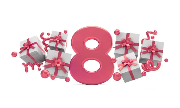 Numero Numero Festa Compleanno Rosa Con Scatole Regalo Rendering — Foto Stock