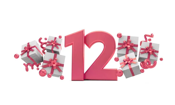 Número Número Celebración Cumpleaños Rosa Con Cajas Regalo Renderizado — Foto de Stock