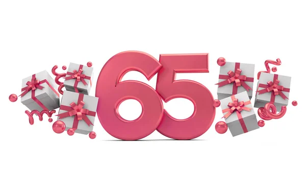 65号粉红色生日庆祝号码与礼品盒 — 图库照片