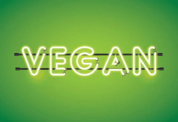 Vegan Neon Mensagem Iluminação Florescente Fundo Verde —  Vetores de Stock