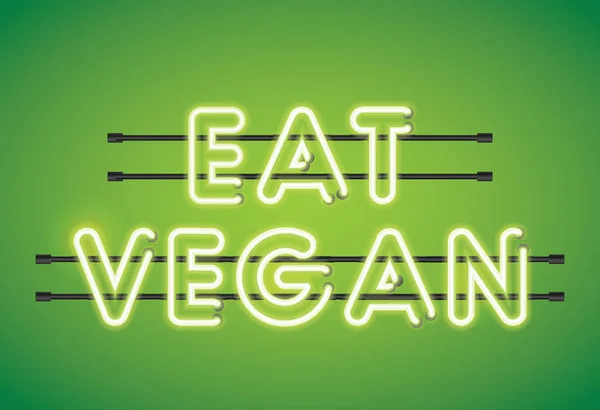 Comer Mensaje Iluminación Florescente Neón Vegano Sobre Fondo Verde — Archivo Imágenes Vectoriales