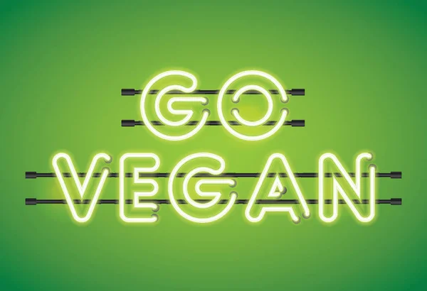 Vegan Neón Florescente Mensaje Iluminación Sobre Fondo Verde — Archivo Imágenes Vectoriales