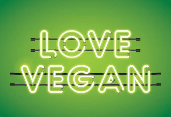 Amor Vegano Neón Florescente Mensaje Iluminación Sobre Fondo Verde — Archivo Imágenes Vectoriales