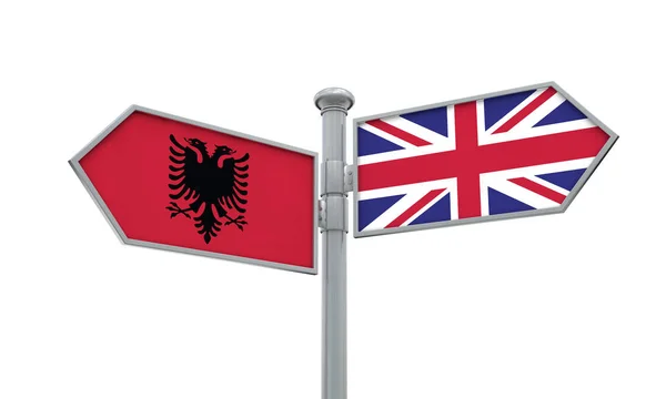 Albania United Kingdom Guidepost Moving Different Directions Rendering — Stock Photo, Image