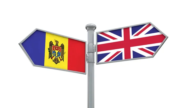 Moldova United Kingdom Guidepost Moving Different Directions Rendering — Stock Photo, Image
