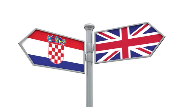 Croacia Reino Unido Guidepost Moviéndose Diferentes Direcciones Renderizado — Foto de Stock