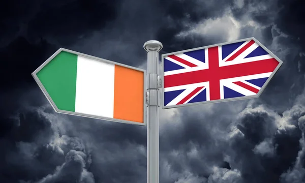 Irland Und Vereinigtes Königreich Wegweiser Sich Verschiedene Richtungen Bewegen Darstellung — Stockfoto