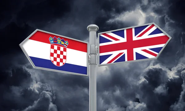 Croacia Reino Unido Guidepost Moviéndose Diferentes Direcciones Renderizado — Foto de Stock