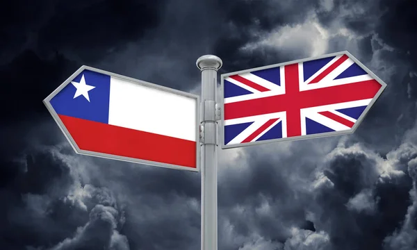 Chile Velká Británie Rozcestník Pohybující Různých Směrech Vykreslování — Stock fotografie