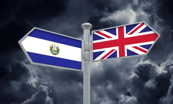 Σαλβαδόρ Και Ηνωμένο Βασίλειο Guidepost Κινείται Διαφορετικές Κατευθύνσεις Rendering — Φωτογραφία Αρχείου
