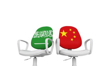 Suudi Arabistan ve Çin iş sandalyeler. Uluslararası ilişki kavramı. 3D render