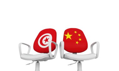 Tunus ve Çin iş sandalyeler. Uluslararası ilişki kavramı. 3D render