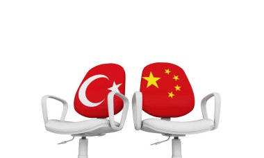 Türkiye ve Çin iş sandalyeler. Uluslararası ilişki kavramı. 3D render