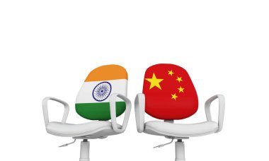 Hindistan ve Çin iş sandalyeler. Uluslararası ilişki kavramı. 3D render