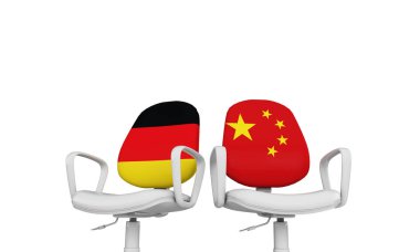 Almanya ve Çin iş sandalyeler. Uluslararası ilişki kavramı. 3D render