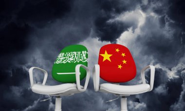 Suudi Arabistan ve Çin iş sandalyeler. Uluslararası ilişki kavramı. 3D render