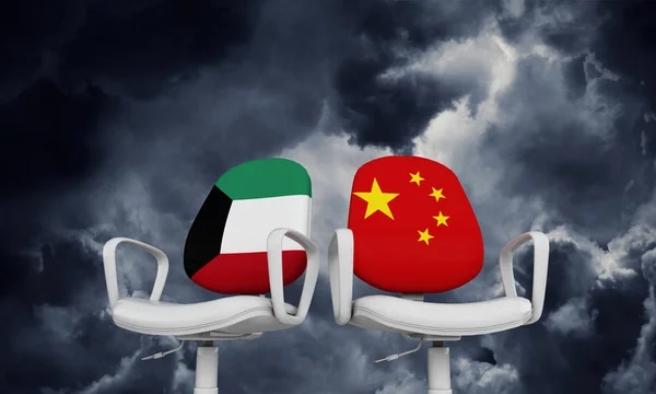 Kuwait and China business chairs. International relationship concept. 3D Rendering