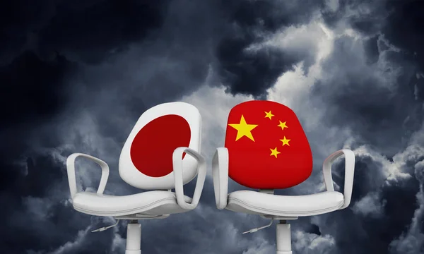 Japan and China business chairs. International relationship concept. 3D Rendering