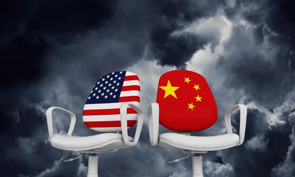 USA and China business chairs. International relationship concept. 3D Rendering