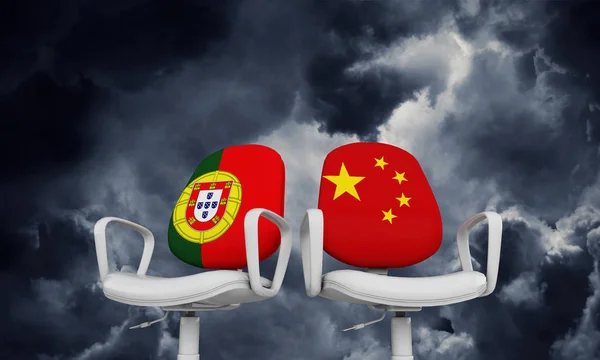 Португалия Китай Бизнес Стулья Международная Концепция Отношений Рендеринг — стоковое фото