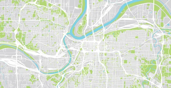 Urbaner Vektor Stadtplan Von Kansas City Missouri Vereinigte Staaten Von — Stockvektor