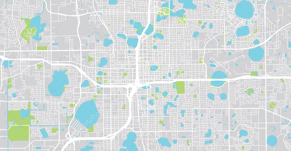 Urban vector city map of Orlando, Florida, United States of America