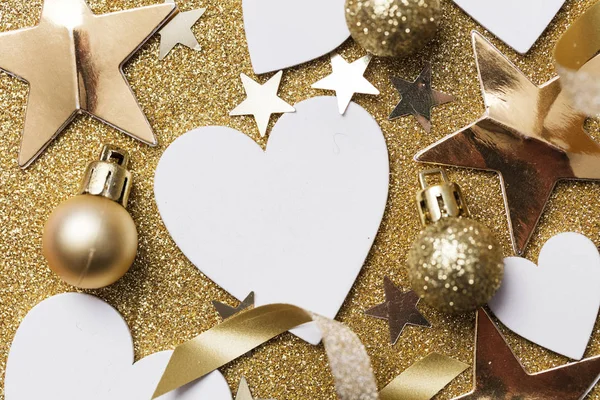 White Heart Shape Golden Glitter Backgrond — Stock Photo, Image