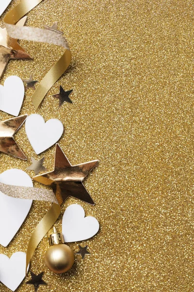 White Heart Shape Golden Glitter Backgrond — Stock Photo, Image