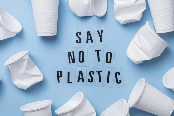 Decir Mensaje Plástico Con Una Sola Taza Uso — Foto de Stock