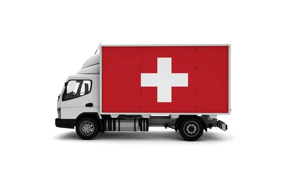 Lieferwagen Mit Schweizer Flagge Logistikkonzept — Stockfoto