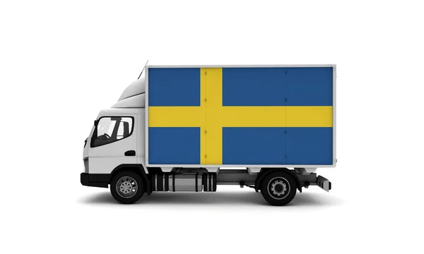 Lieferwagen Mit Schwedischer Flagge Logistikkonzept — Stockfoto