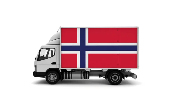 Fourgon Livraison Avec Drapeau Norvégien Concept Logistique — Photo