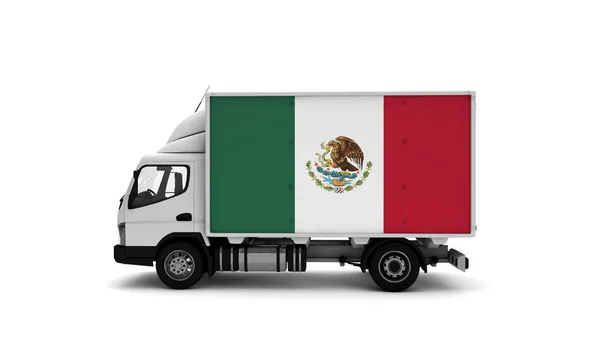 Camioneta Reparto Con Bandera México Concepto Logístico — Foto de Stock