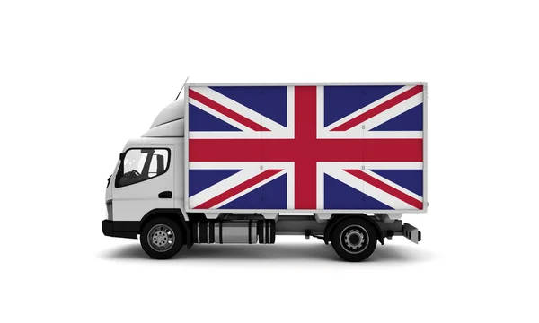 Camioneta Reparto Con Bandera Del Reino Unido Concepto Logístico — Foto de Stock
