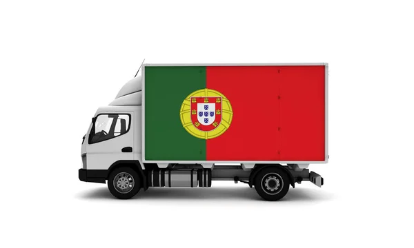 Van Entrega Com Bandeira Portugal Conceito Logística — Fotografia de Stock