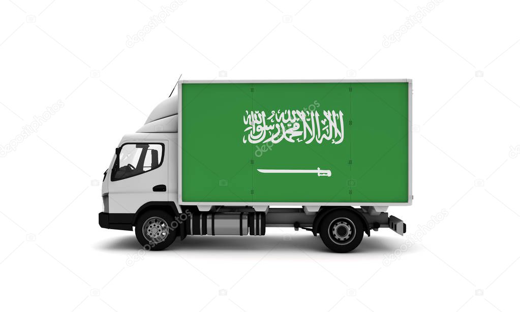 Delivery van with Saudi Arabia flag. logistics concept